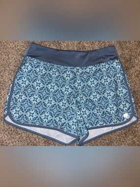 Hang Ten Blue Patterned Athletic Shorts with Dark Blue Waistband